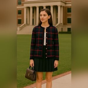 Vintage Tally Ho Womens Tartan Plaid Old Money Button Front Boxy Cardigan Size L